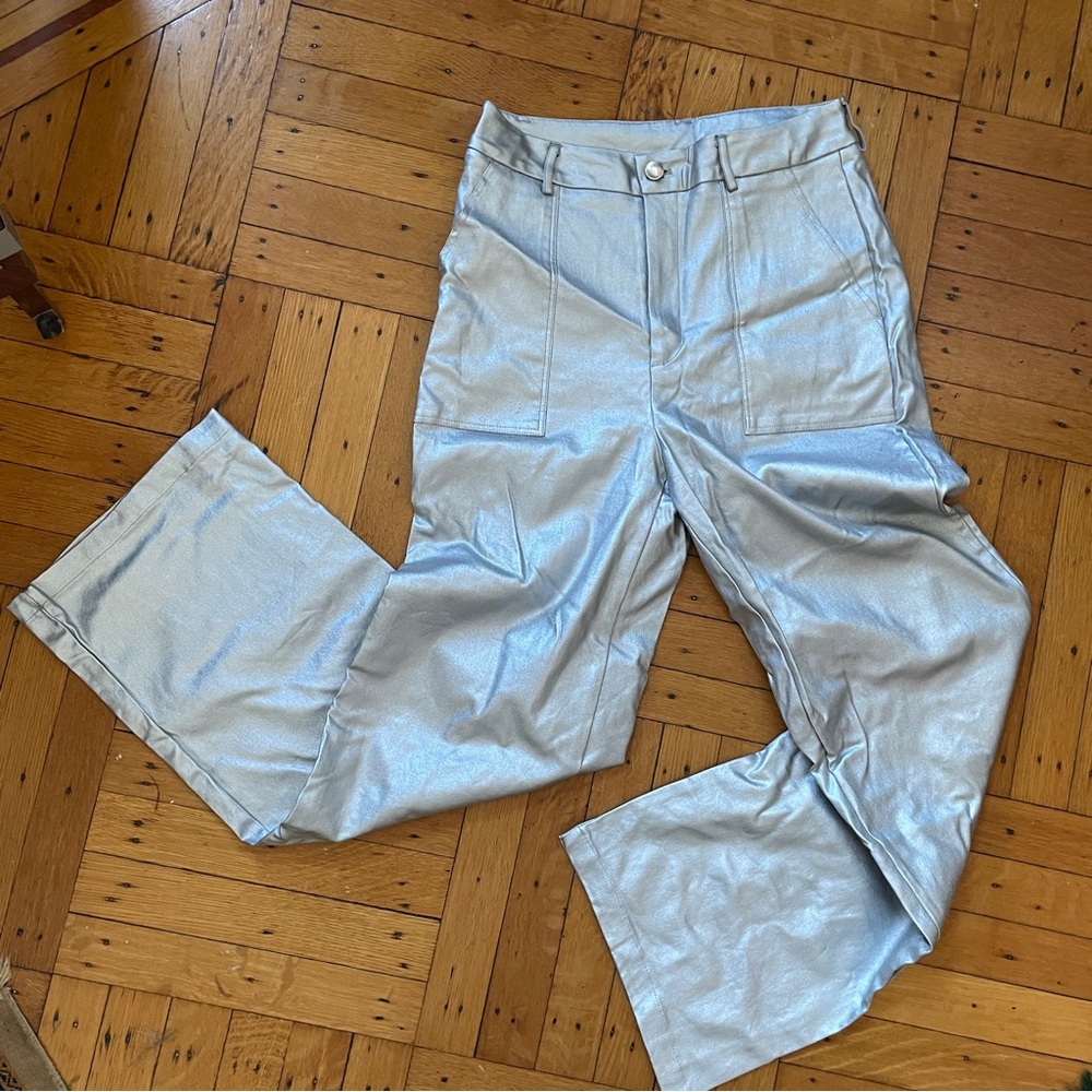 Cider Shiny Silver Wide-Leg Pants